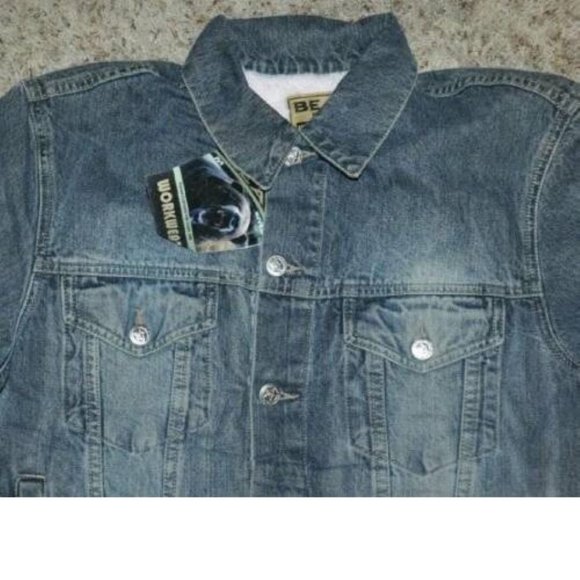 Mens Bear River Workwear Jacket Medium Blue Button Up Sherpa Lined Denim Jean - Picture 2 of 7